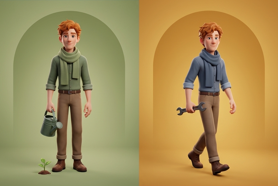 Two illustrated characters: the Gardener holding a watering can, the Operator holding a wrench