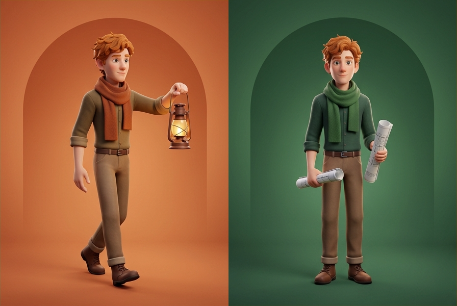 Two illustrated characters: the Hunter holding a lantern, the Architect holding blueprints